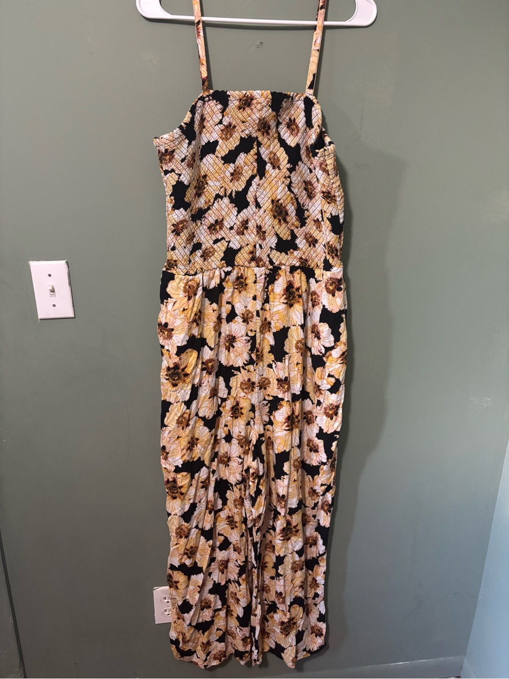 Maurices Black, Cream & Gold Floral Wide-Leg Jumpsuit